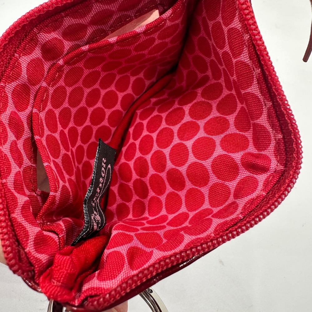 Brighton Red Nylon ID Window Coin Purse Keychain Croc Trim Silver Medallion - Picture 8 of 8